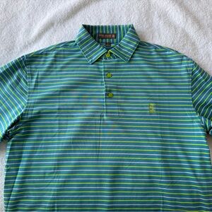 Peter Millar Teal and Lime Striped Polo